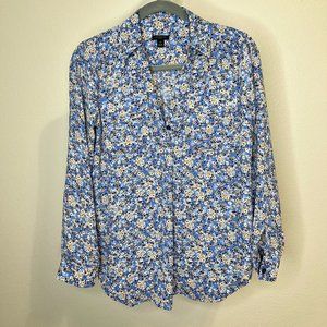 Ann Taylor Ultramarine Petite Floral Camp Shirt